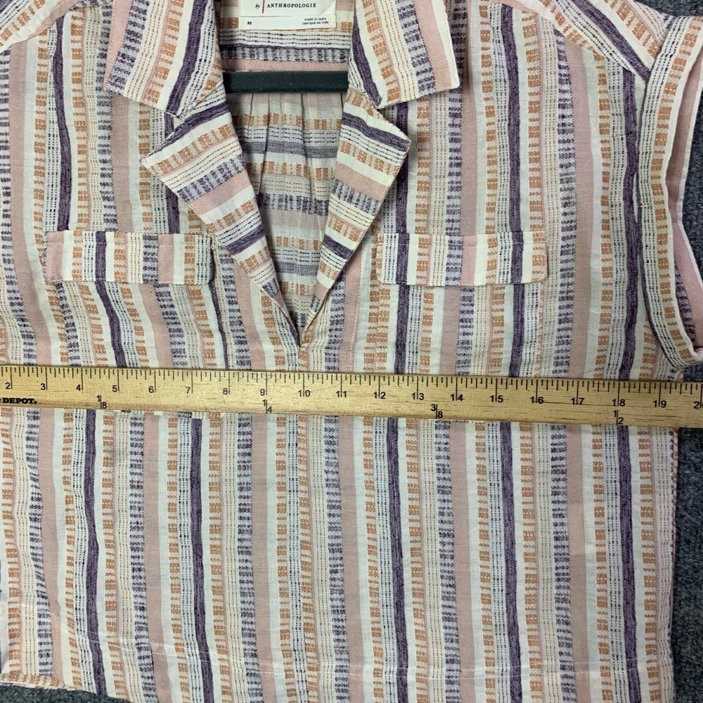 By Anthropologie Cropped Utility Pullover Top Striped Tan Purple Pink Size XS - Picture 4 of 9